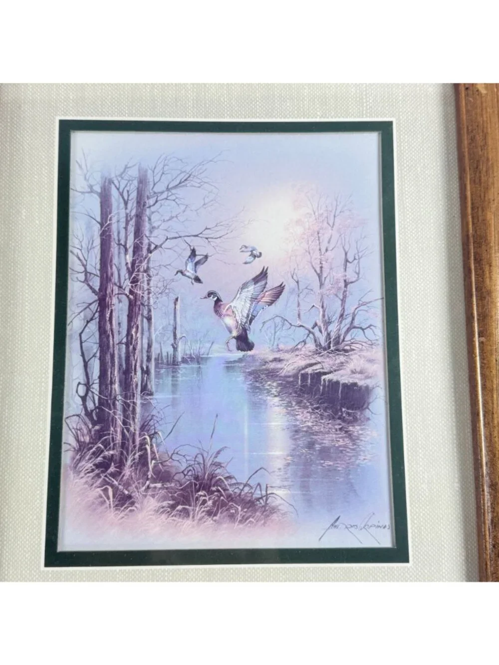 Vintage Andres Orpinas Prints Flying Ducks Double Matted Framed Signed 13 x 11